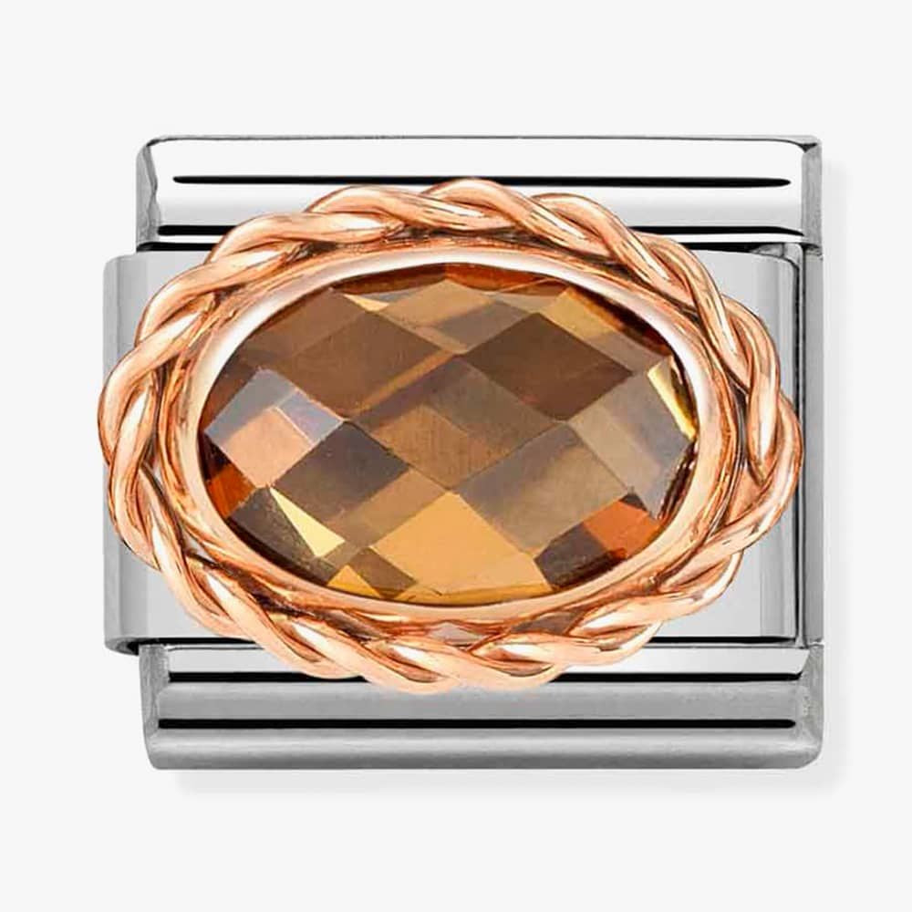 Composable Classic OVAL FACETED WITH RICH SETTING in steel and bonded rose gold (012_SMOKEY)