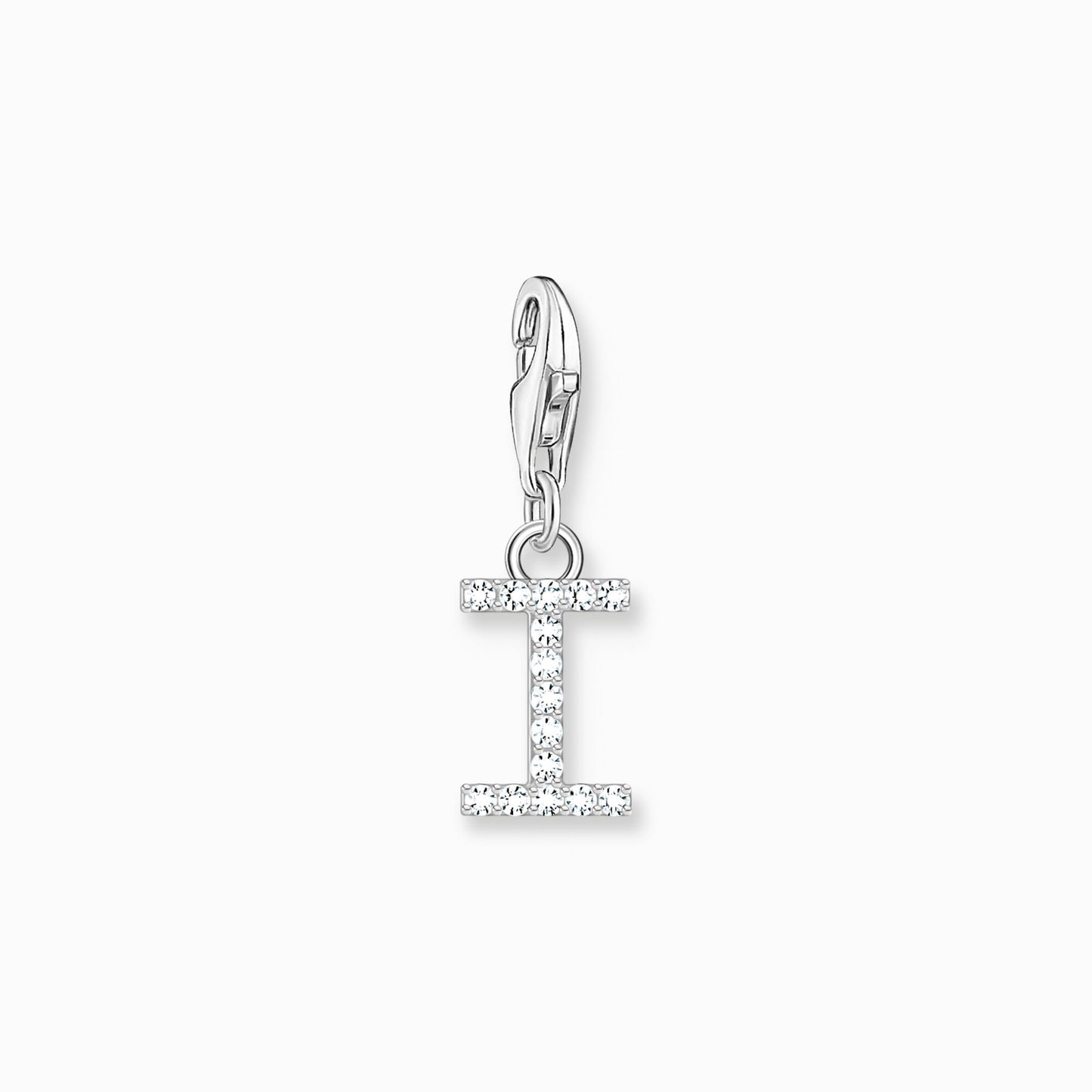 Charm pendant letter I with white stones silver