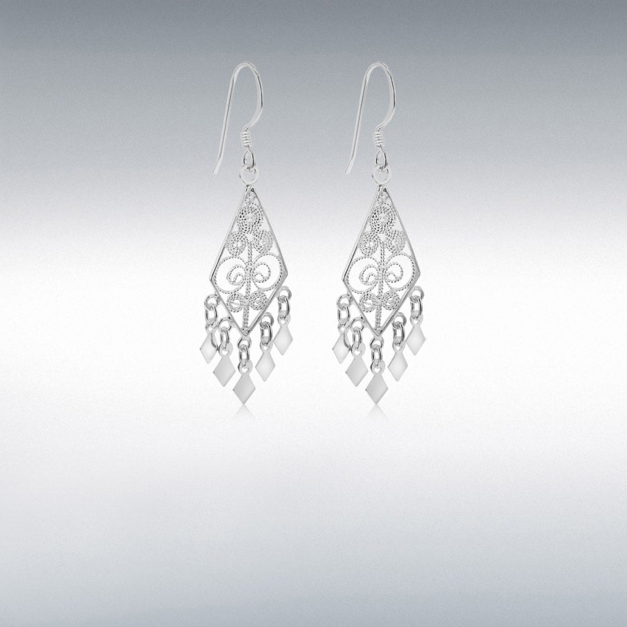 STERLING SILVER 13MM X 49.5MM FILIGREE DROP EARRINGS