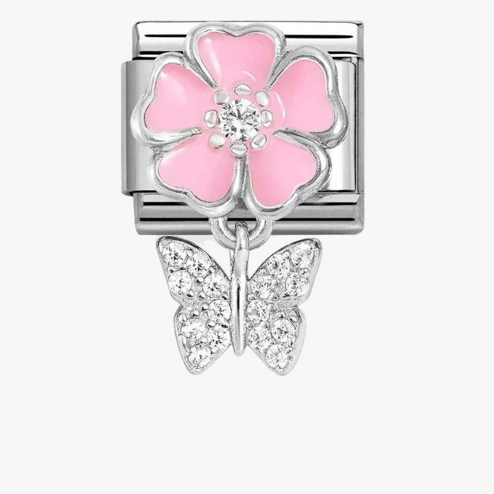 CLASSIC Silvershine Pink Flower Butterfly Dropper Charm