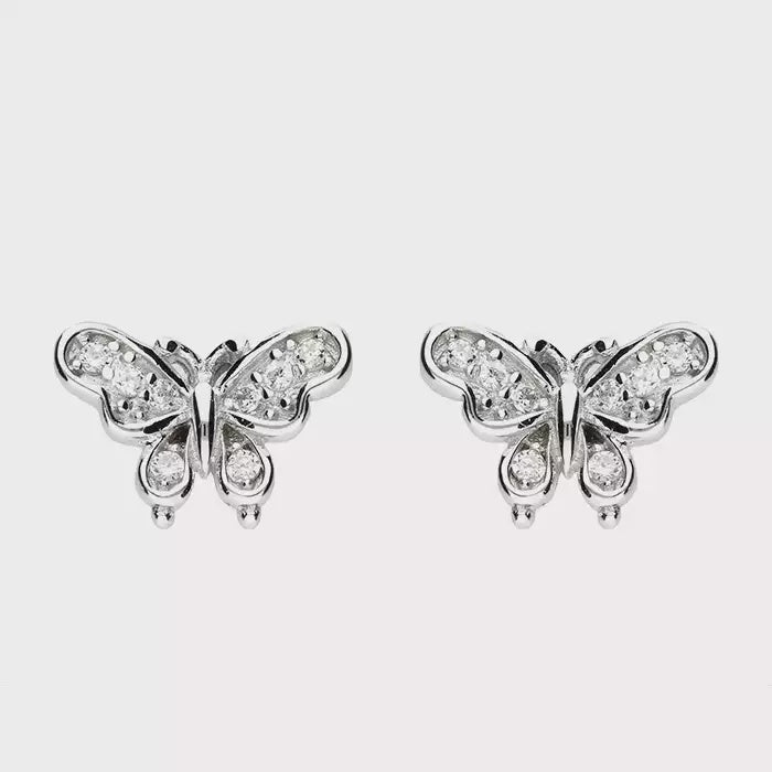 Small cubic zirconia vintage-style butterfly studs