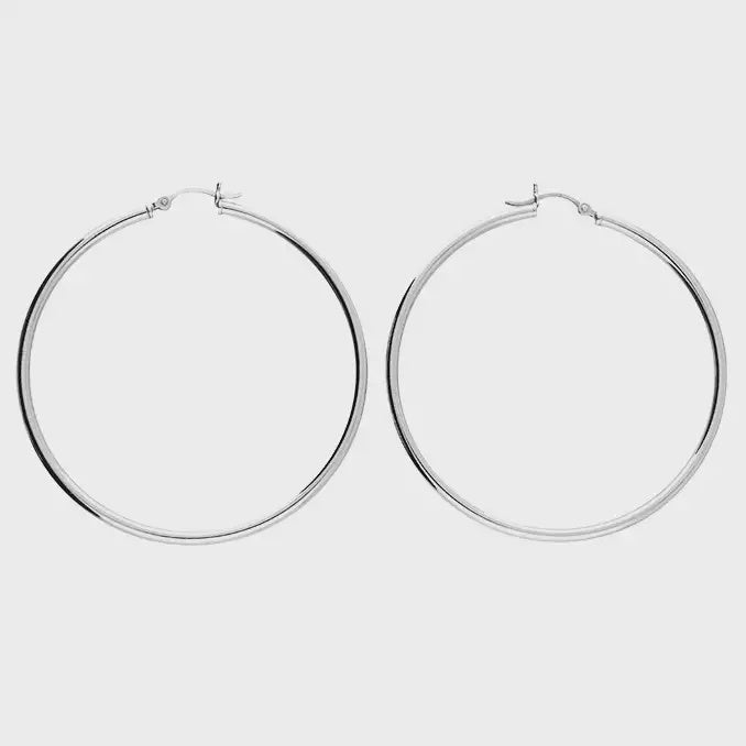 Silver 60mm hoops with creole fitting.