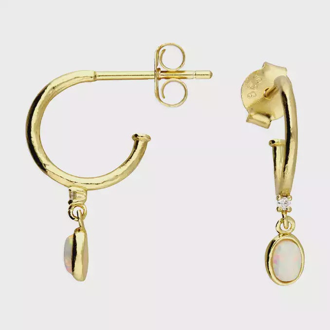 Gold Plated Cubic zirconia & synthetic opal hoop Earrings