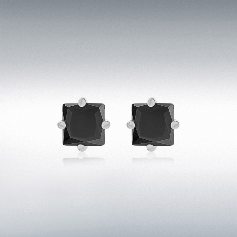 STERLING SILVER BLACK CZ 6.5MM X 6.5MM SQUARE STUD EARRINGS