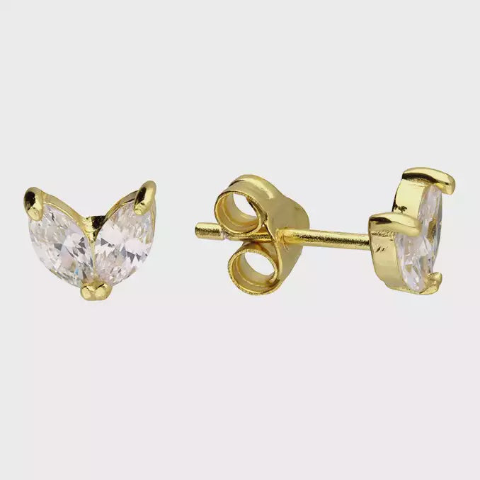 Yellow gold plated double cubic zirconia marquise stud