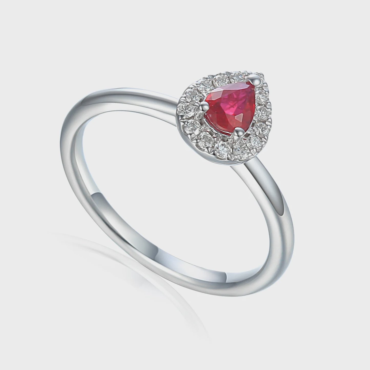 9ct White Gold Ruby & Diamond cluster Ring Pear Size M