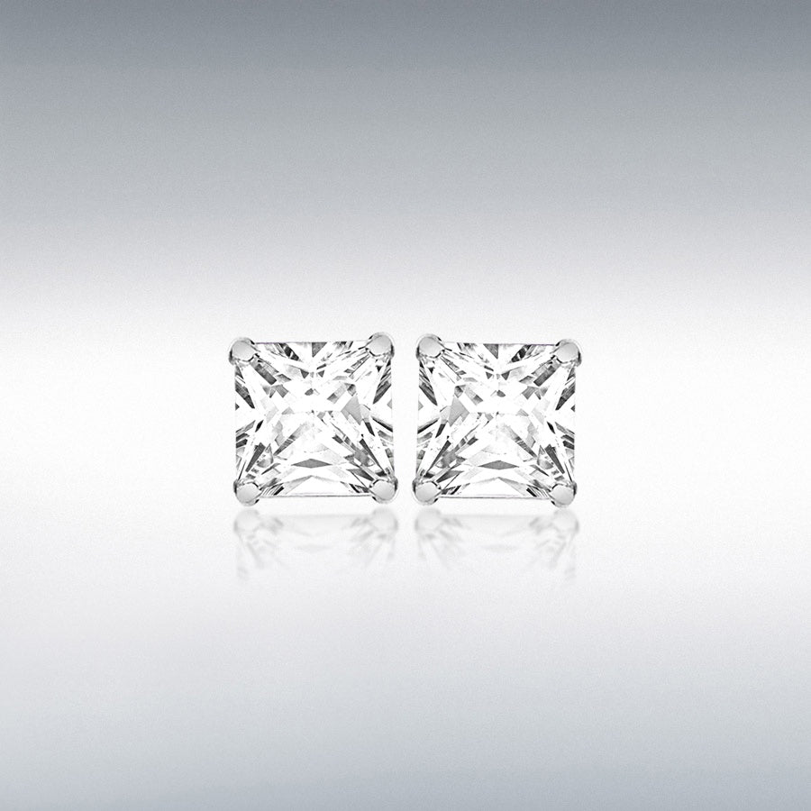 STERLING SILVER 7MM X 7MM SQUARE WHITE CZ STUD EARRINGS