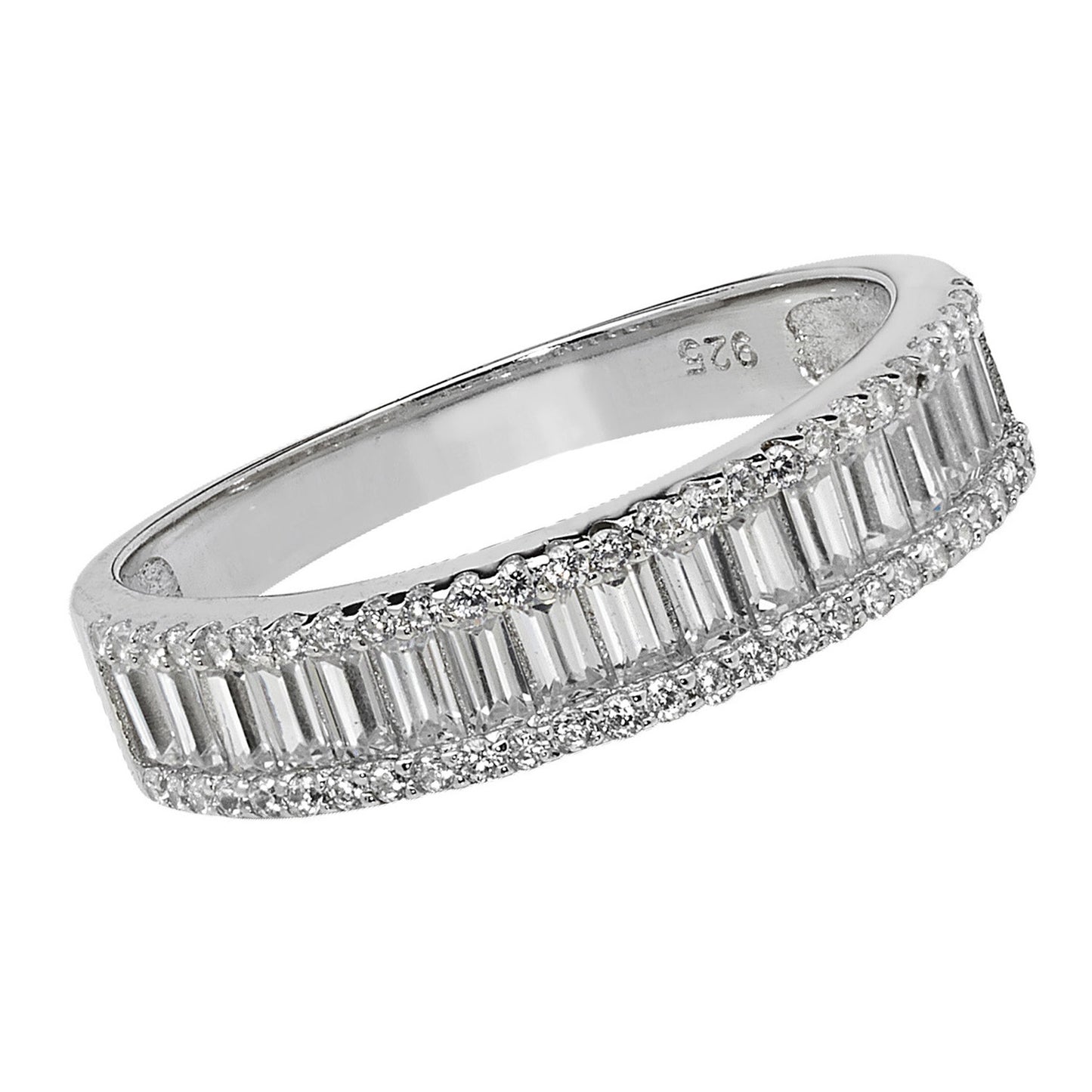 BAGUETTE AND ROUND CUT CZ SILVER RING
