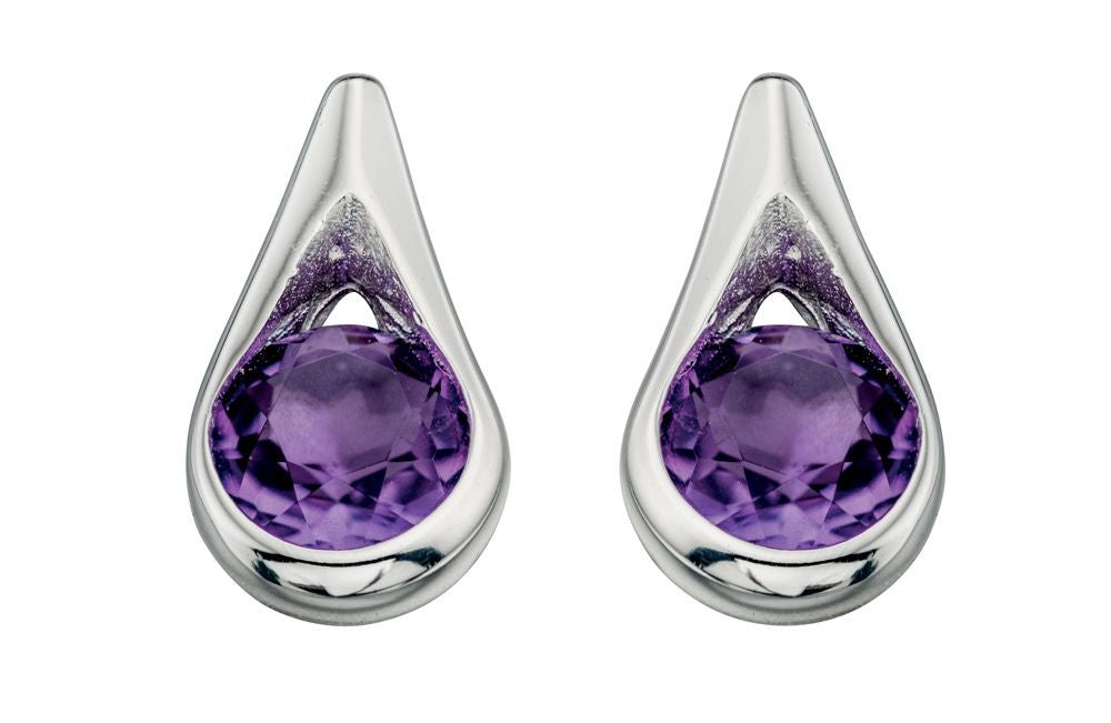 Teardrop Stud Earrings With Amethyst