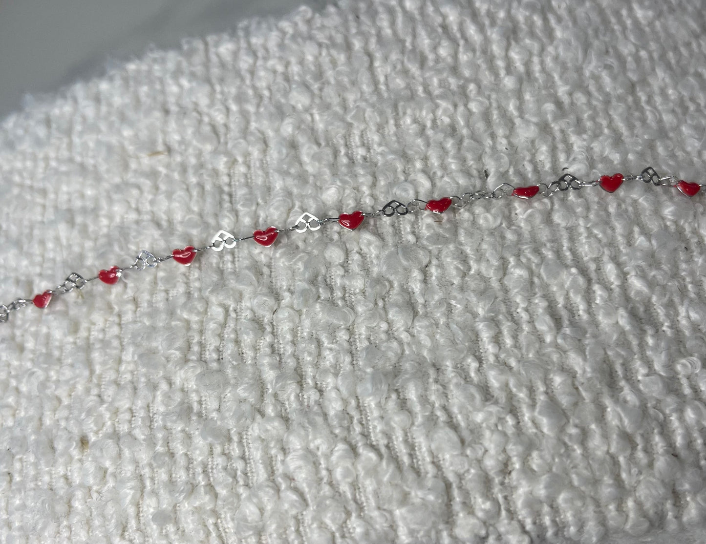 925 Sterling Silver Red Heart Link Chain Bracelet
