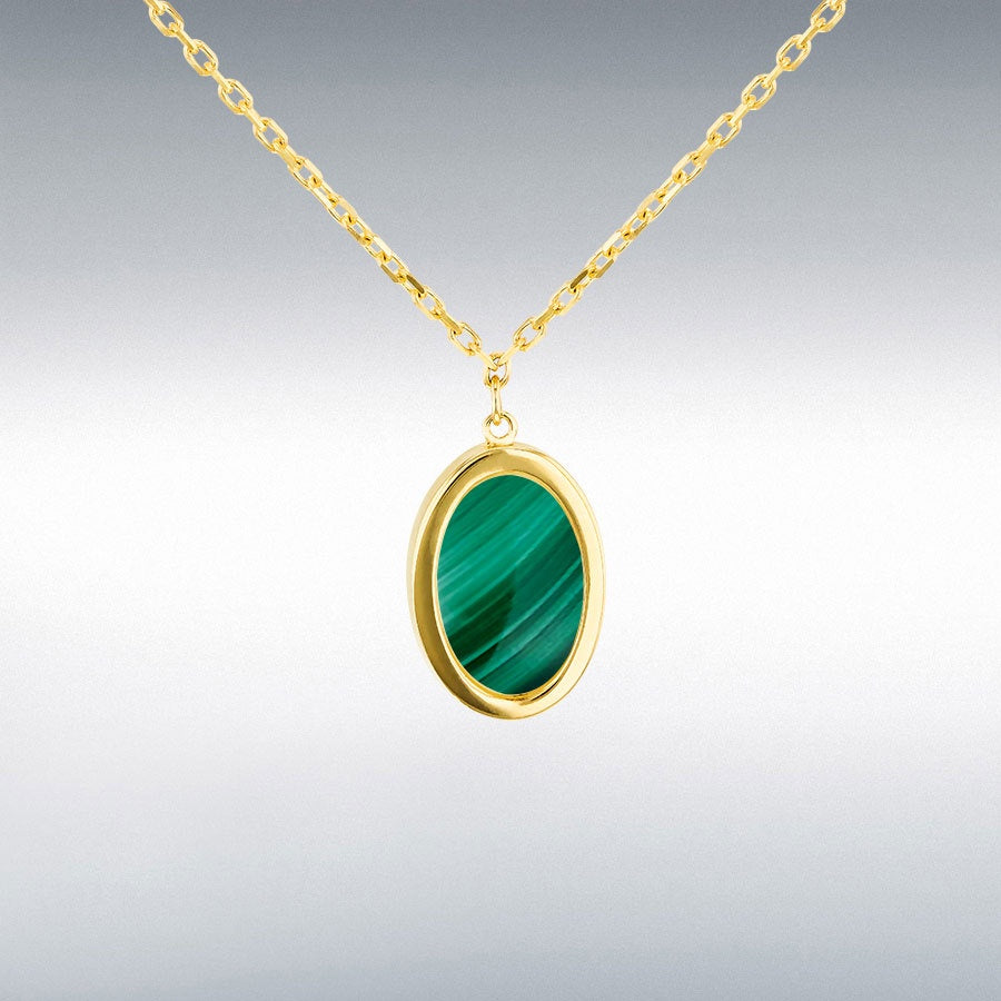 9ct Yellow Gold 11.5mm x 7.7mm Oval Malachite Adjustable Necklace 41cm/16" - 46cm/18"