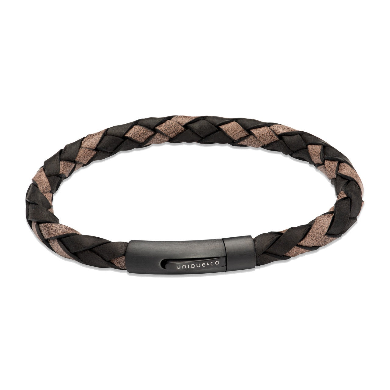Black and Moro Leather with Black Edge, Black IP Plated Matte and Polished Steel Pusher Clasp