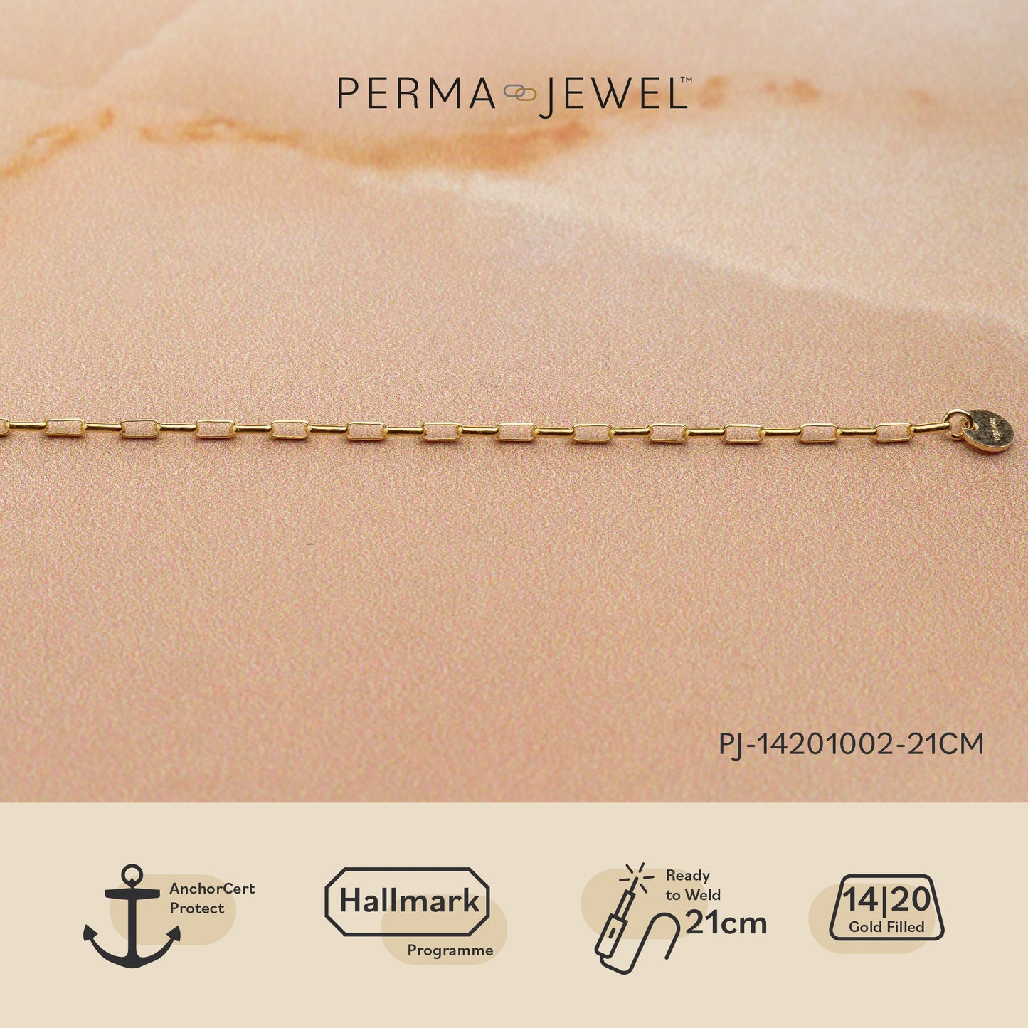 Yellow Gold-Filled 1.3mm Elongated Oval Rolo Chain - 21cm for a Welded Bracelet