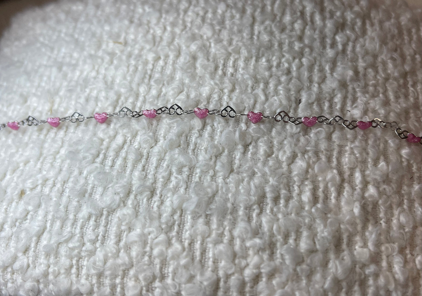 925 Sterling Silver 3mm Pink Heart Link Chain Bracelet