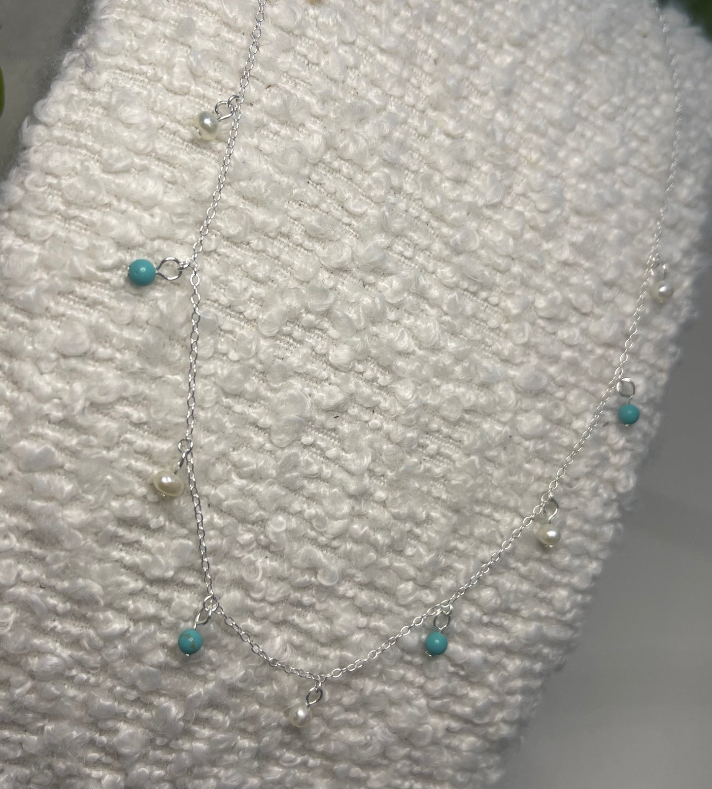 Turquoise and freshwater pearl alternate bead Necklace
