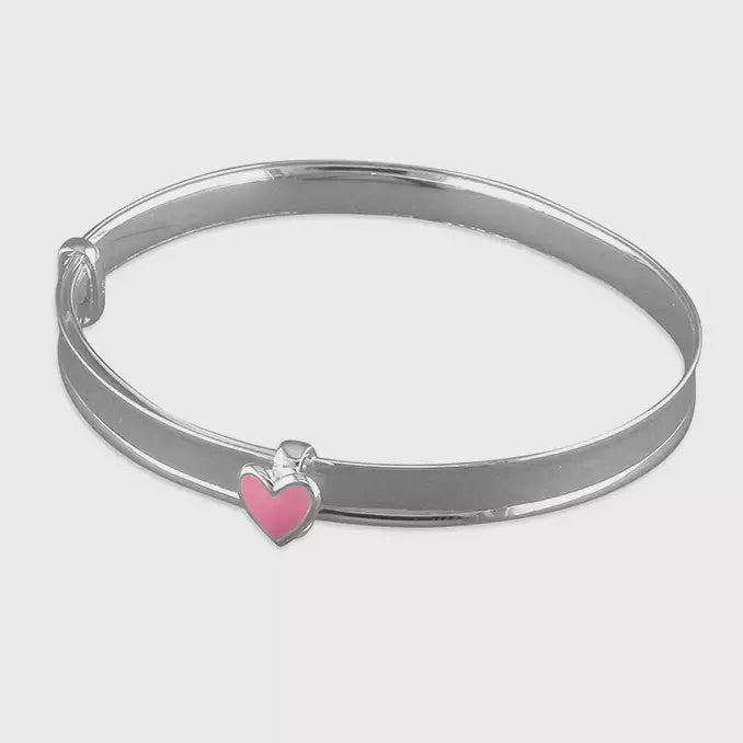 Expanding Sterling Silver Baby Bangle with Pink Enamel Heart