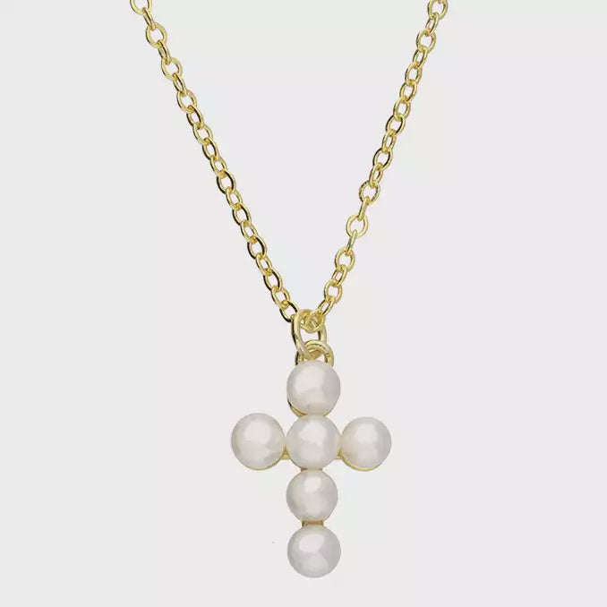 Mother of Pearl Cross Yellow Gold Plated 40cm+5cm Extender