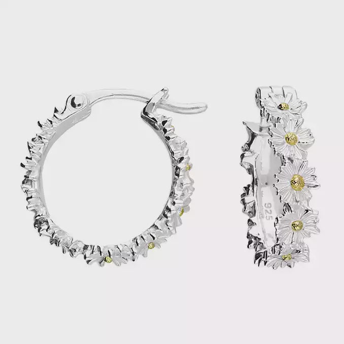15mm Two-Tone Daisy Decorated Hinged Hoops