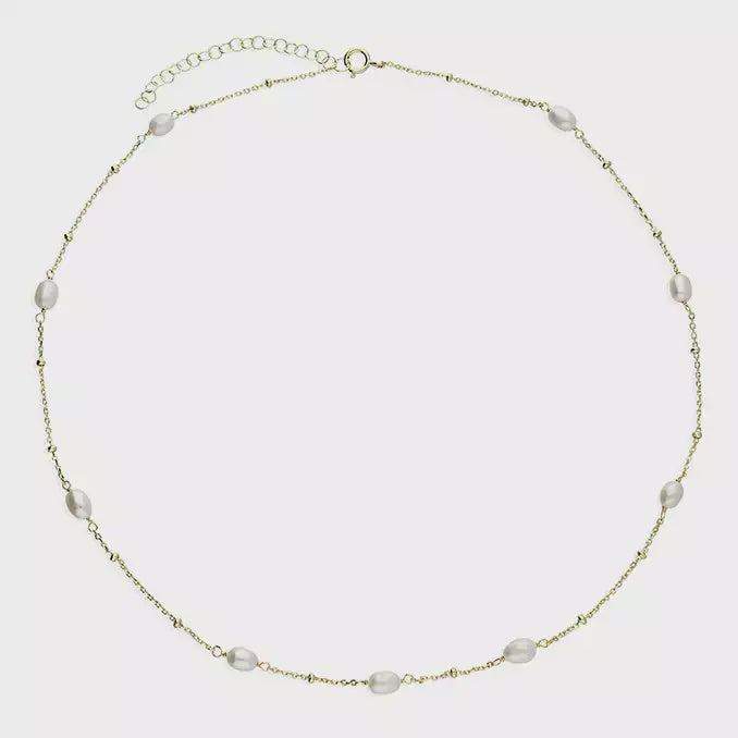 Beaded and freshwater pearl necklace with yellow gold plate and 41-46cm extender