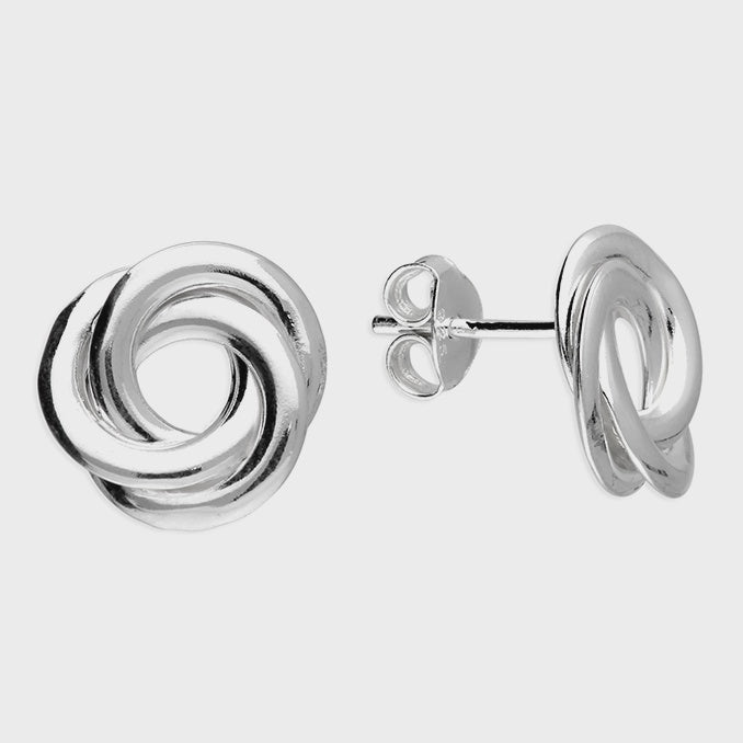Sterling Silver Plain Knot Large Stud Earrings