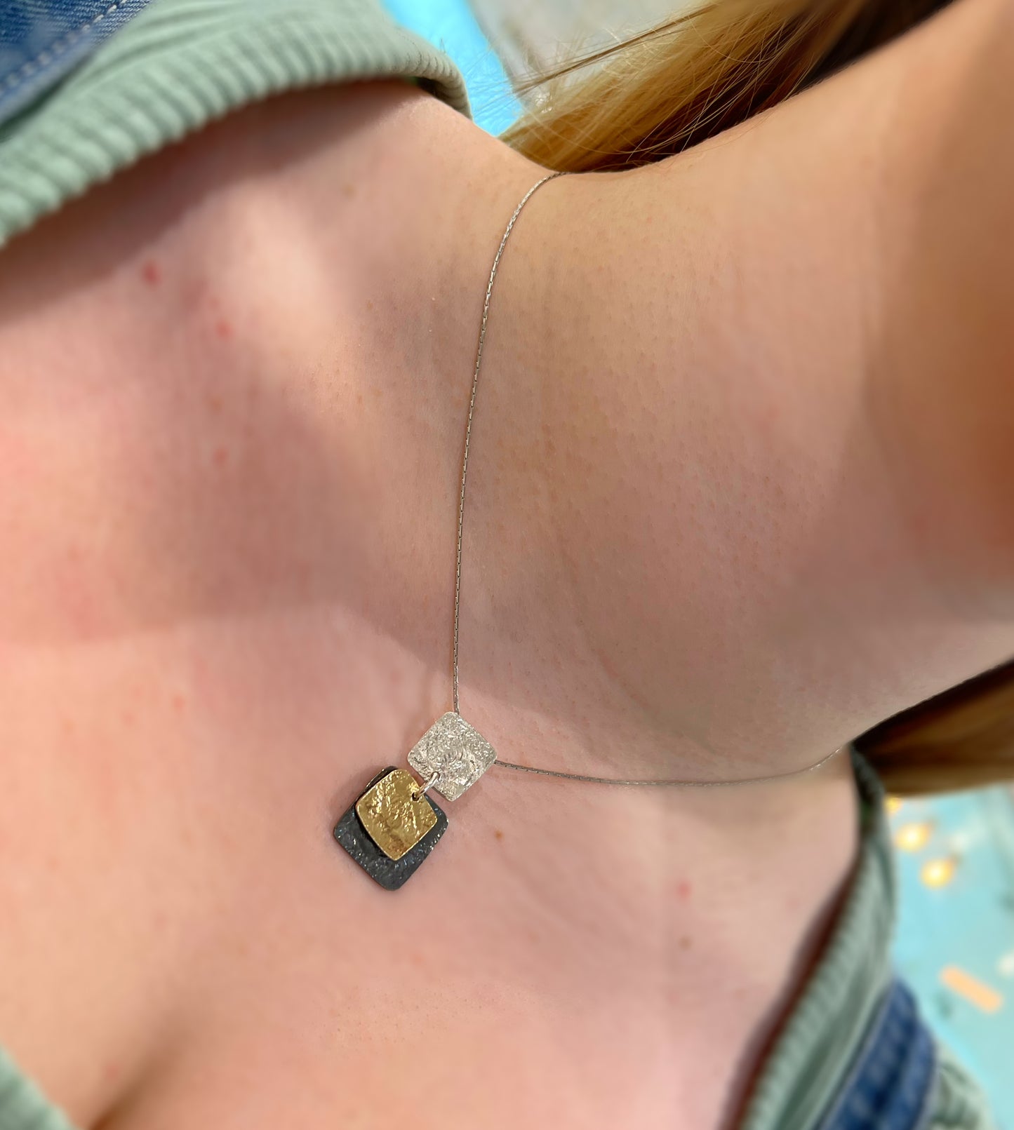 Oxidised Three colour Square Artisan Necklace