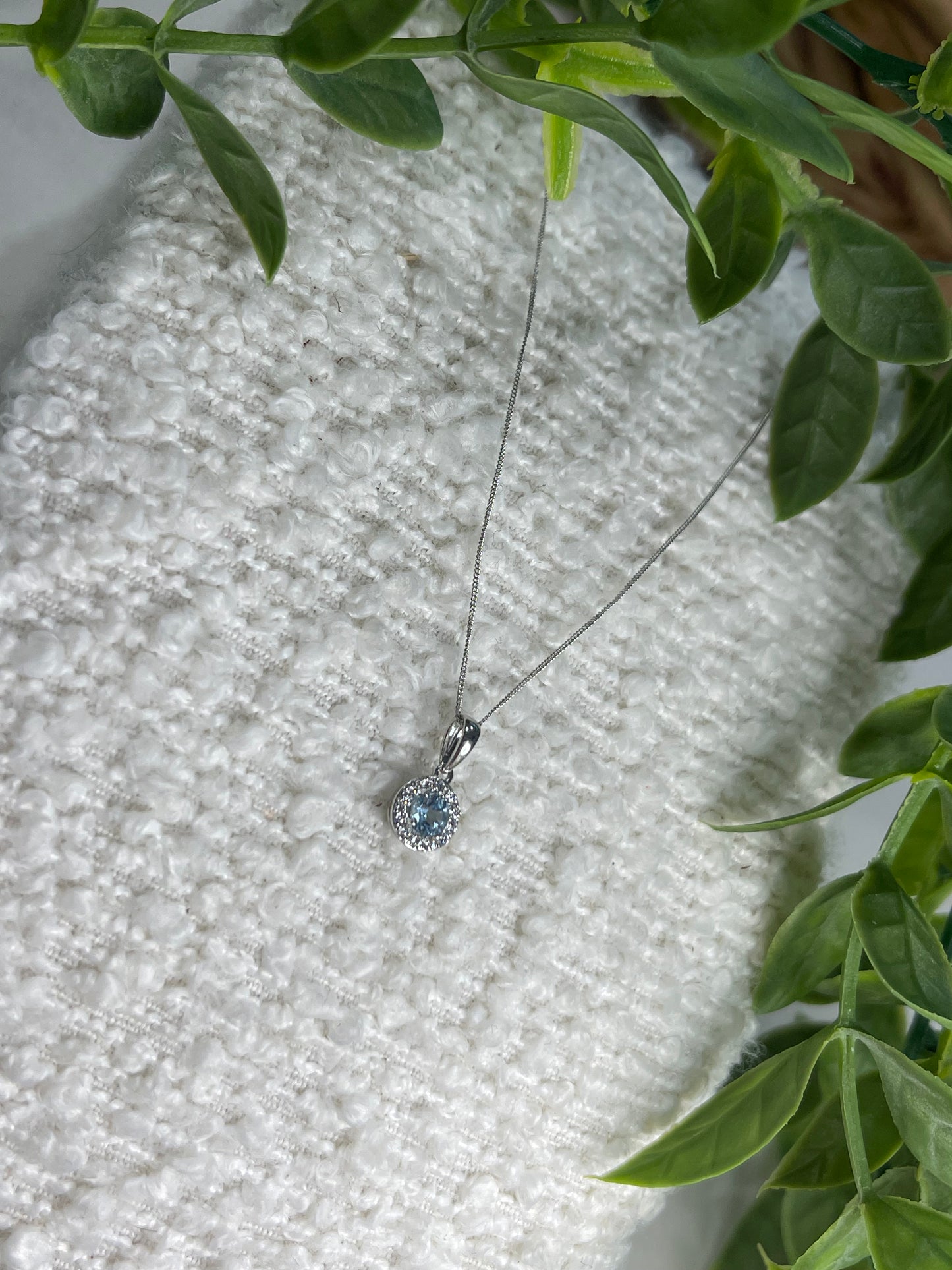9ct White Gold Aquamarine & Diamond Cluster Necklace