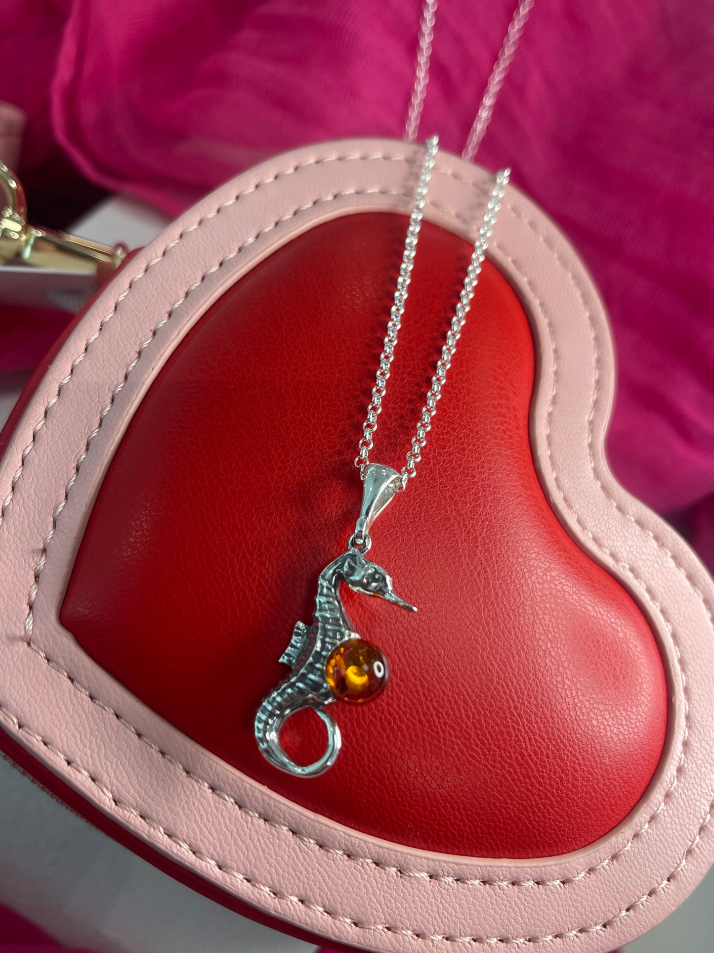 Seahorse with Amber on Belcher Chain