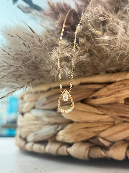 9ct Yellow Gold Diamond Teardrop Pendant Necklace
