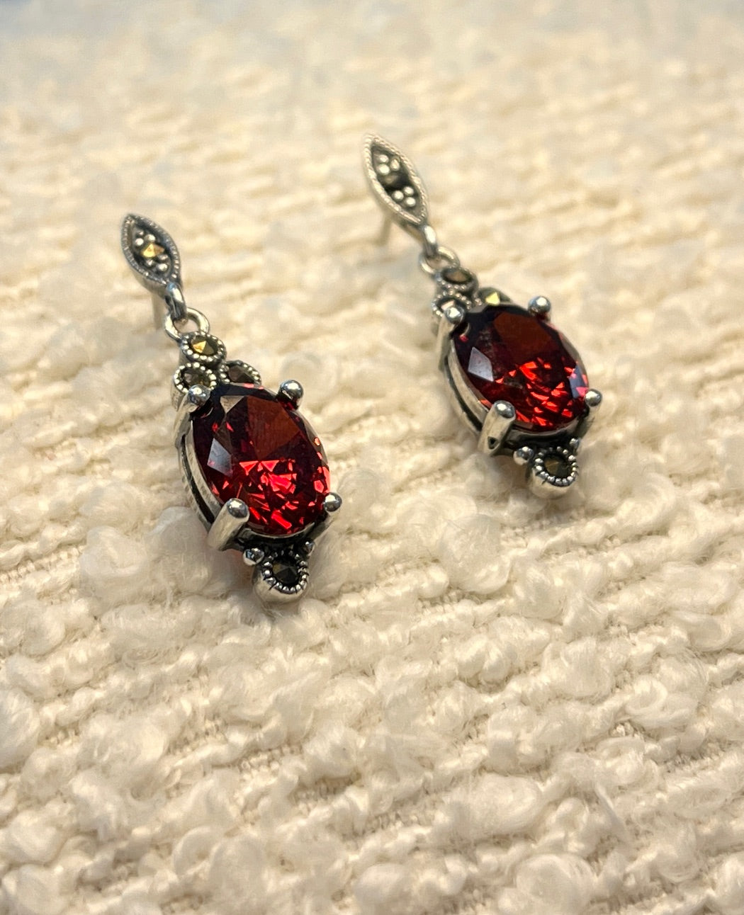 Garnet cubic zirconia marcasite fancy drop