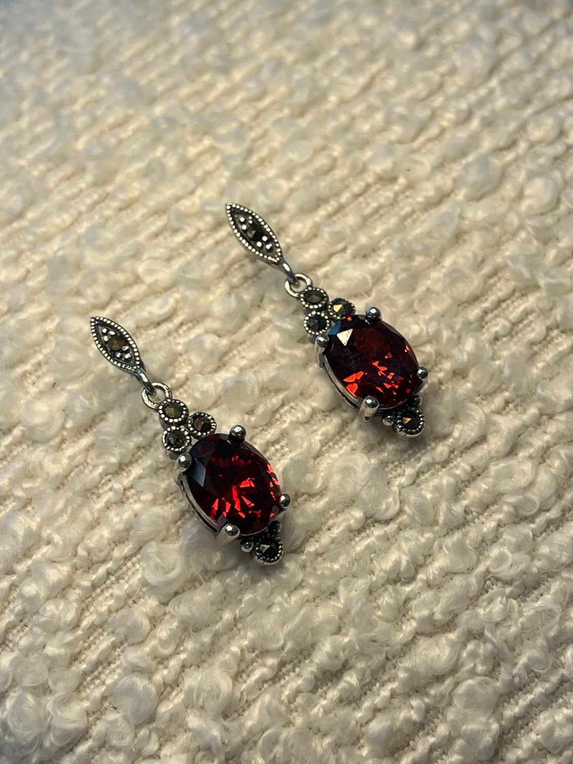 Garnet cubic zirconia marcasite fancy drop