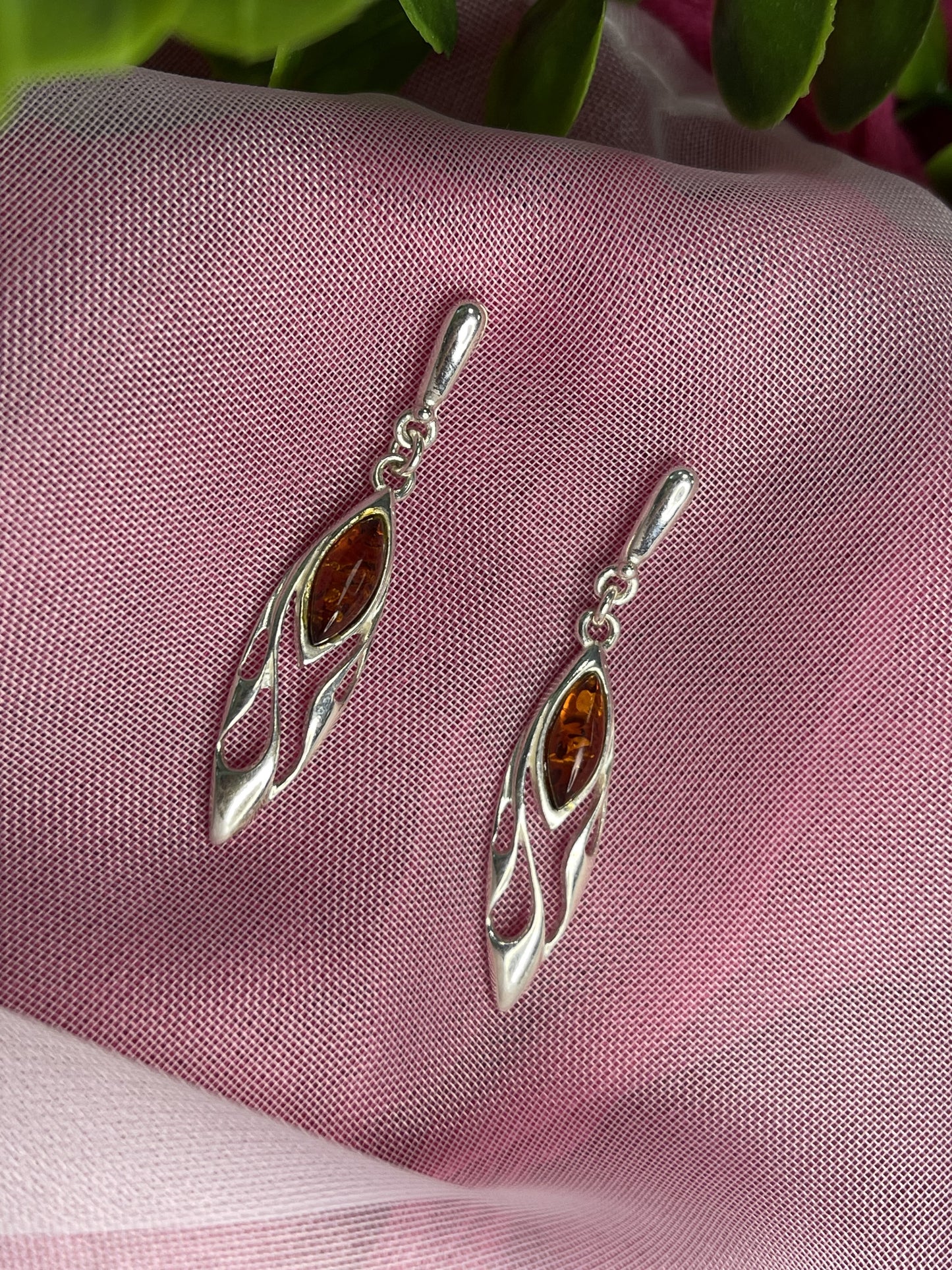 Baltic Amber Classic Drop Earrings in Sterling Silver