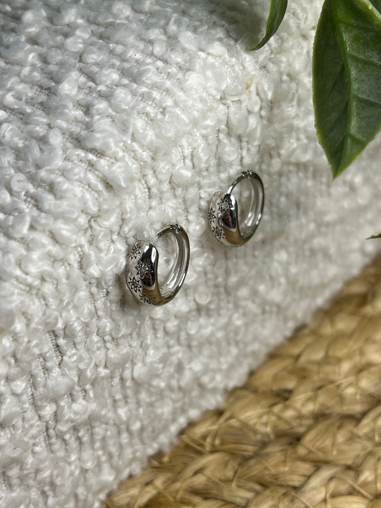 STERLING SILVER RHODIUM PLATED STAR HOOPS