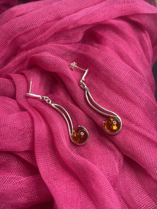 Music note amber drop earrings