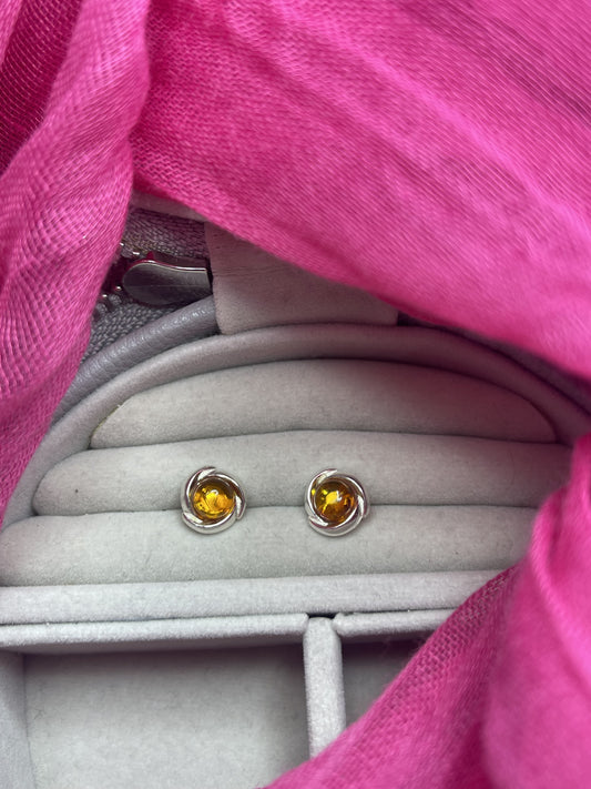 Round Amber rose design stud earrings