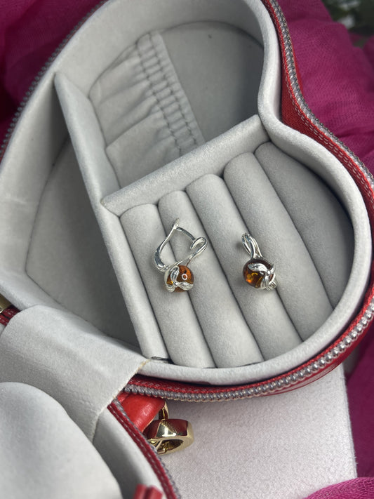 Silver Amber hoops with flower detail