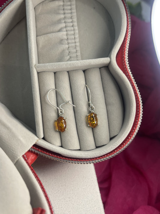 Amber kidney hook oval amber drop earrings