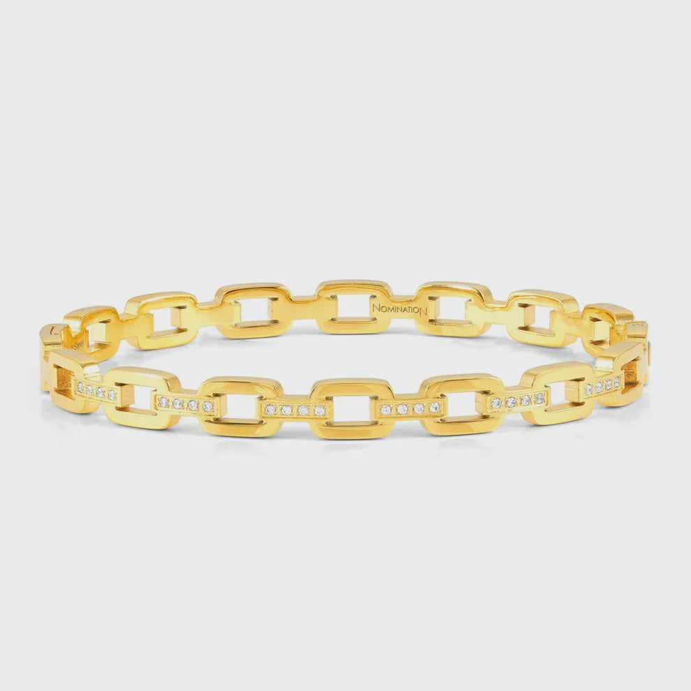 Pretty Bangles rigid chain bracelet with CZ Gold IP Plated SIZE MEDIUM