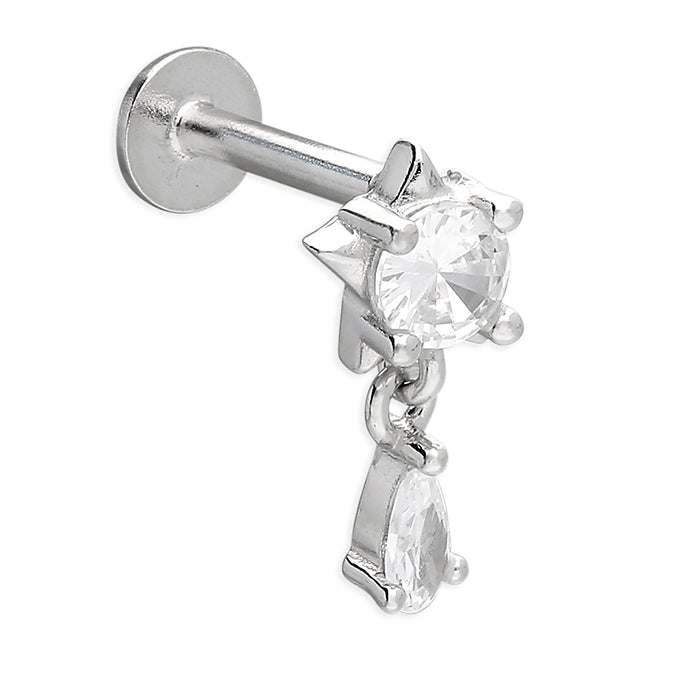Single earring cubic zirconia star stud with cubic zirconia drop charm labret