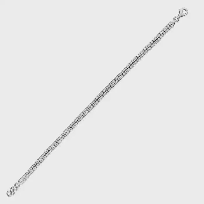 Sterling Silver Bracelet - 19cm/7.25in 2-row thin tennis