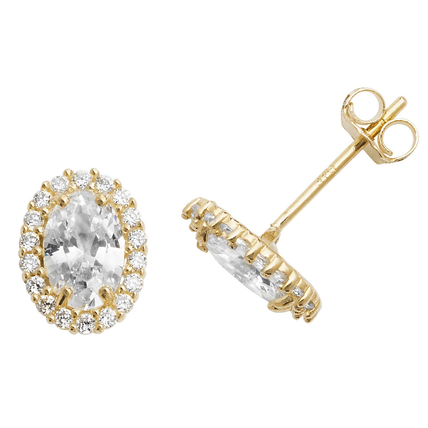 9CT YEL GOLD OVAL CZ STUD EARRINGS