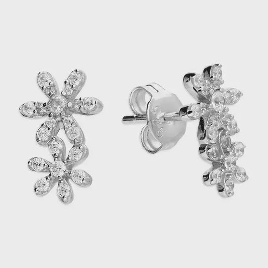 Cubic Zirconia Double Small and Large Flower Stud STERLING SILVER