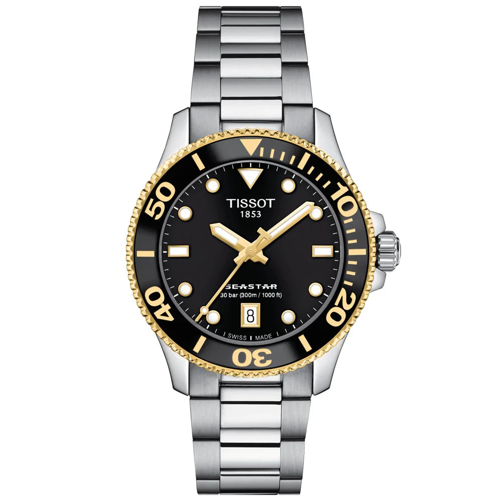 TISSOT SEASTAR 1000 36MM PVD GOLD AND BLACK BEZEL
