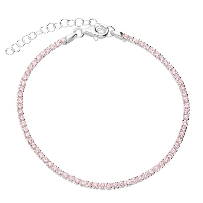 Sterling Silver Tennis Bracelet with pink cubic zirconia stones