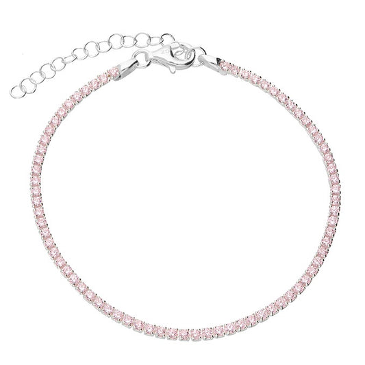 Sterling Silver Tennis Bracelet with pink cubic zirconia stones