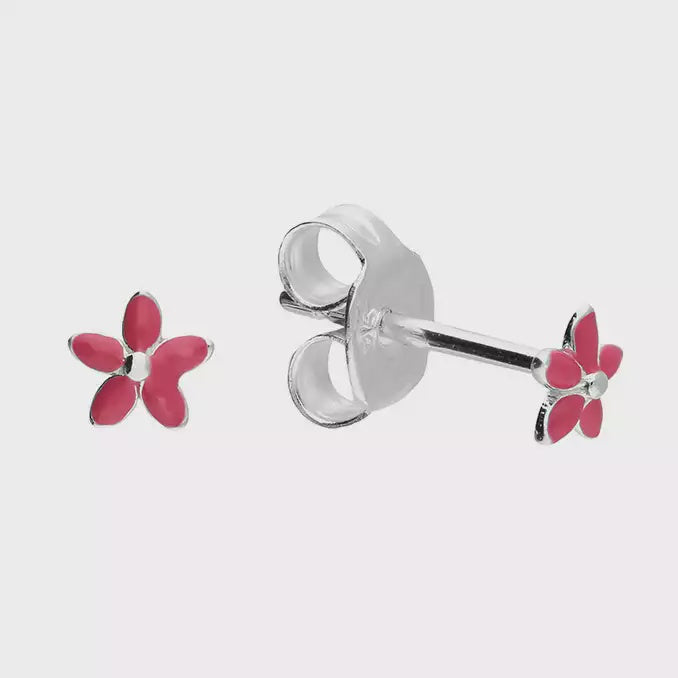 Pink enamel flower stud earrings