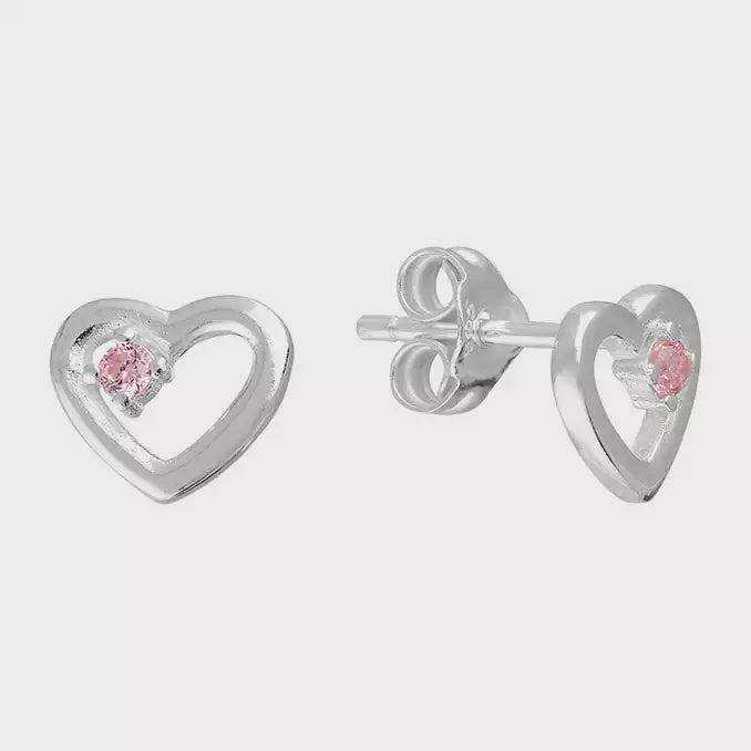 Pink cubic zirconia open heart stud earrings