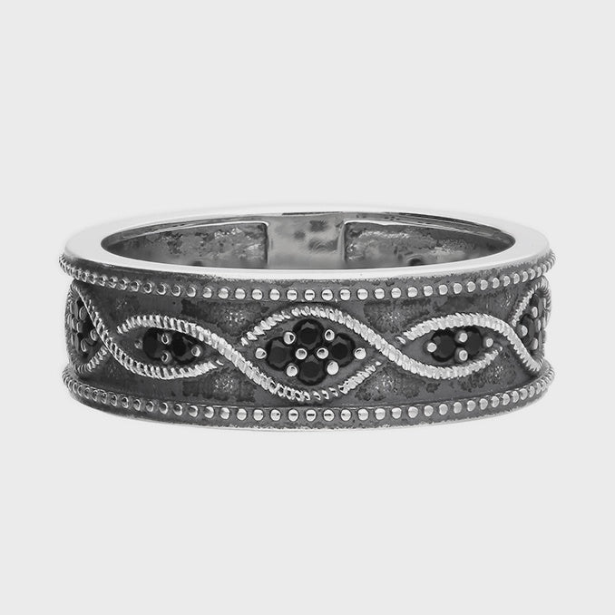 Ring with Embedded Black Cubic Zirconia Stones