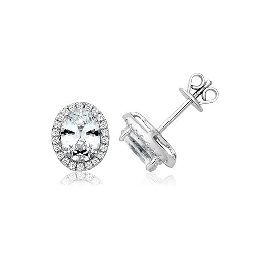 Sterling Silver Oval Halo Studs with CZ