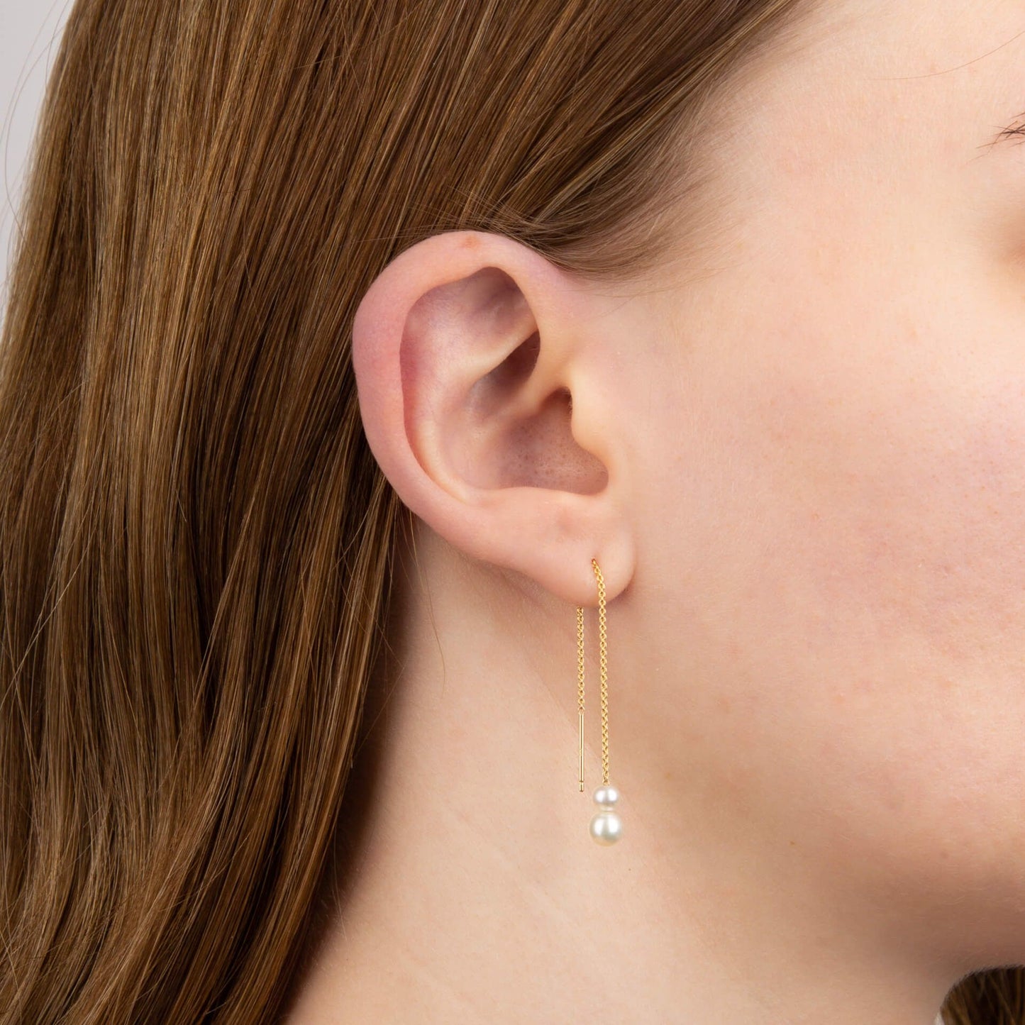 Trace Chain Thread Through Drop Earrings With Freshwater Pearl 9ct Yellow Gold