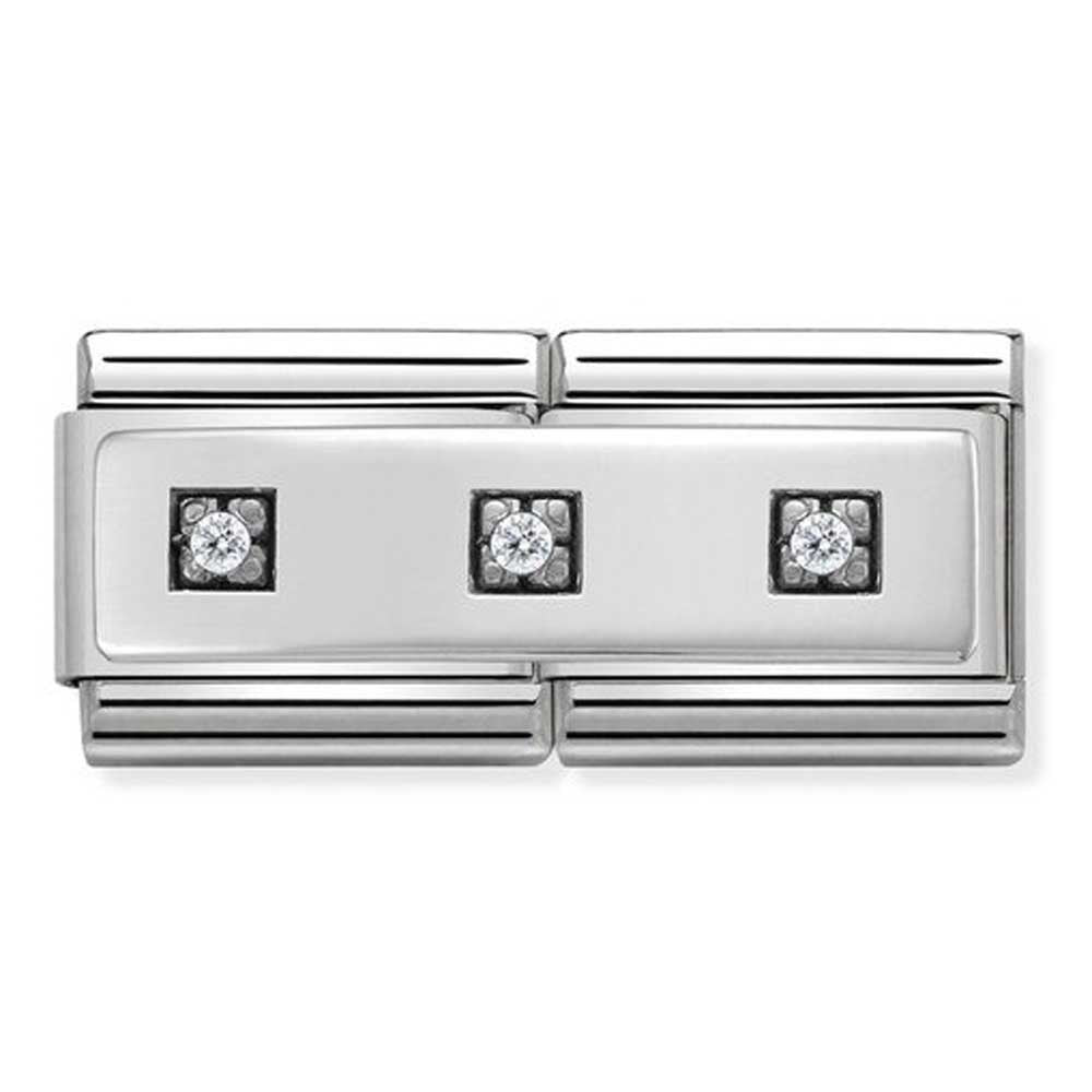 Composable DOUBLE Classic SYMBOLS steel Cub zircon and silver 925 (01_3 Zircons)